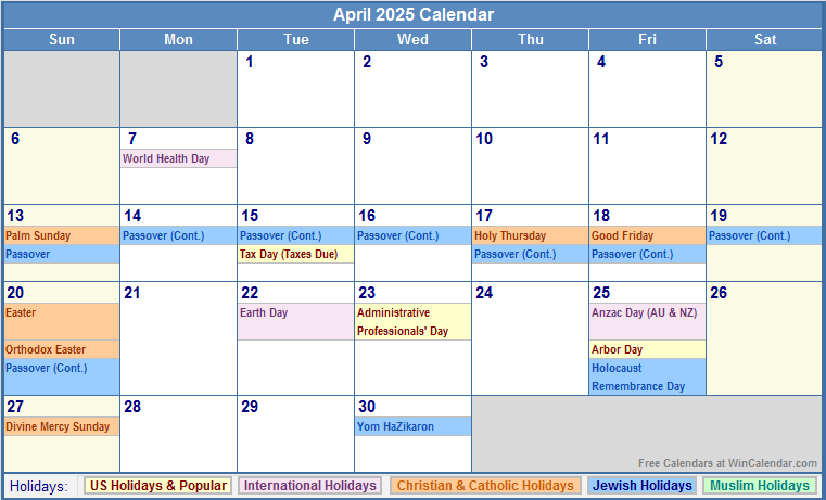 April 2025 Calendar With Holidays As Picture