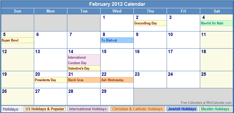 2012 calendar. February 2012 Calendar with