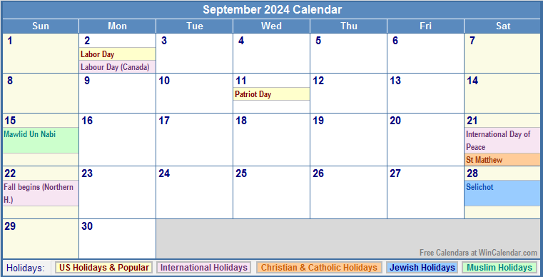 September 2024 Calendar with Holidays - as Picture