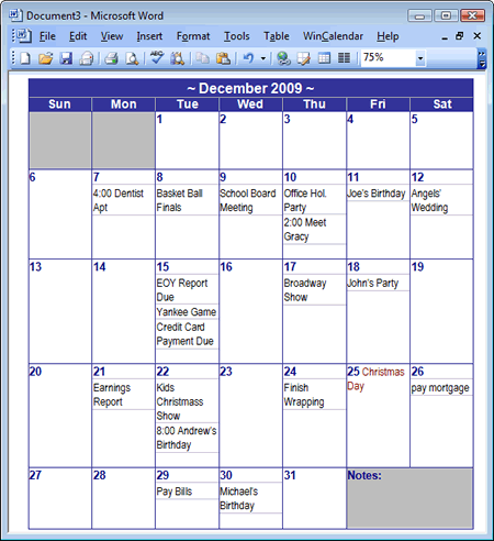 word calendar doc