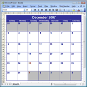 Click for free printable Excel Calendar spreadsheets
