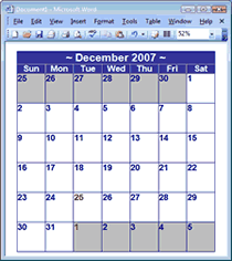 Sample Word Calendar Template