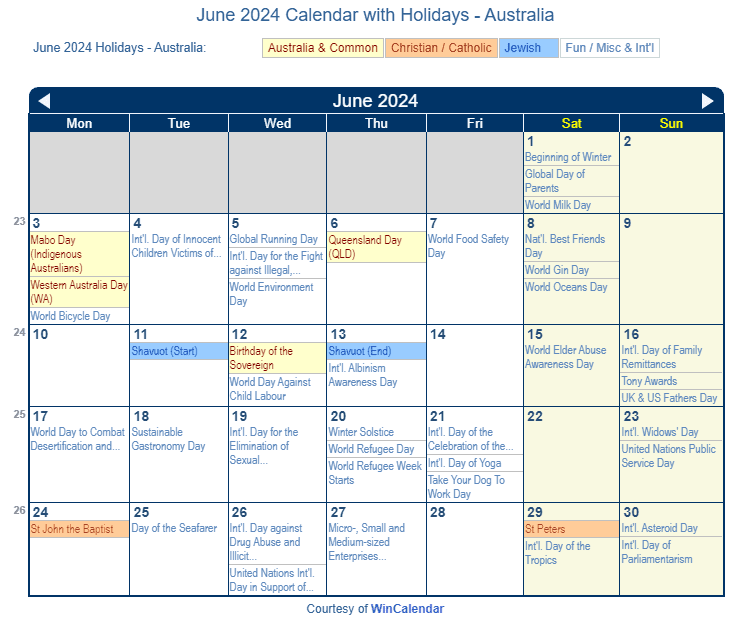 June 2024 Calendar With Holidays Australia Peggy Blakelee