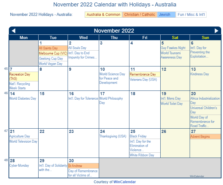 print friendly november 2022 australia calendar for printing