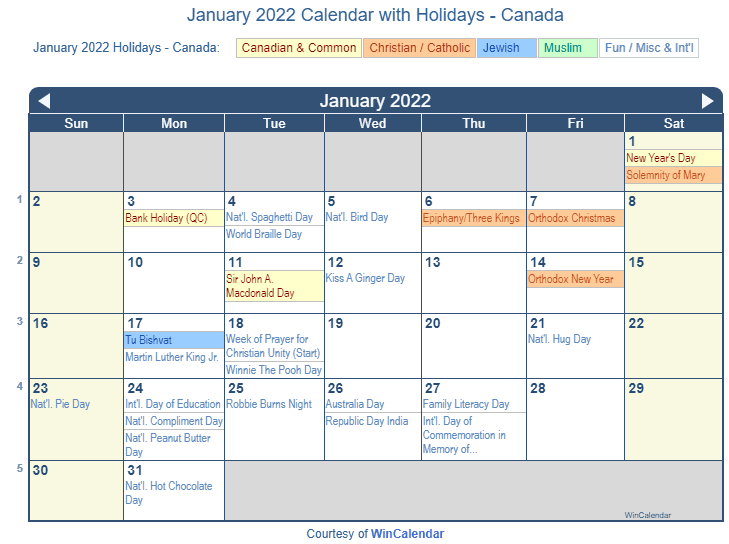 print friendly january 2022 canada calendar for printing