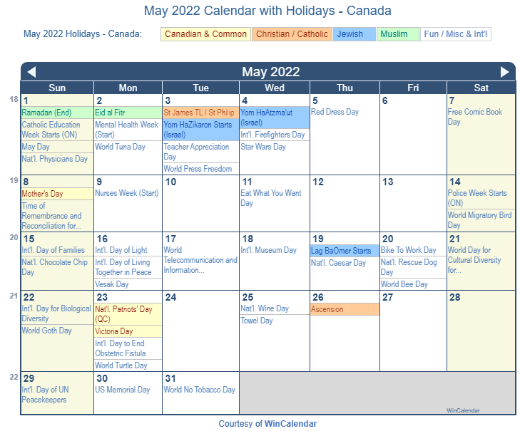 print friendly may 2022 canada calendar for printing