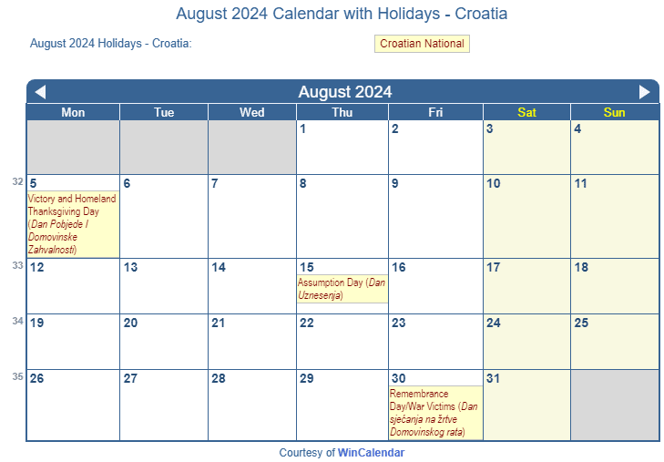 Print Friendly August 2024 US Calendar for printing