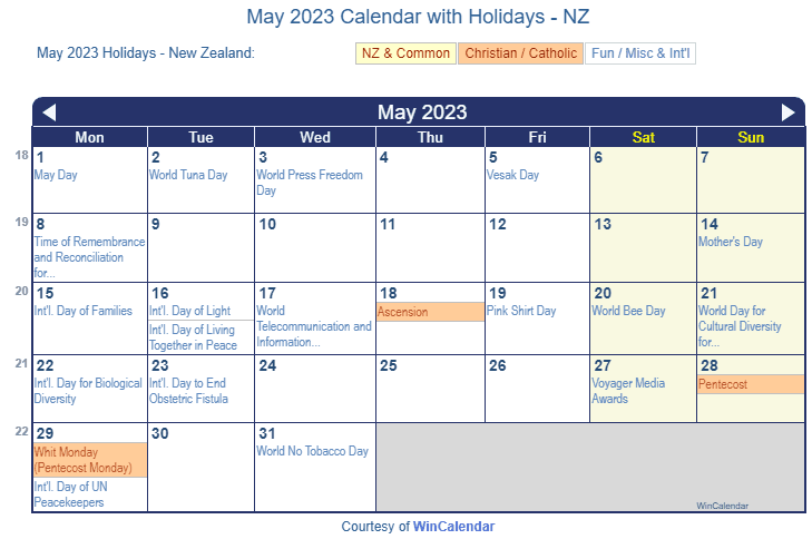 Print Friendly May 2023 New Zealand Calendar For Printing 3813