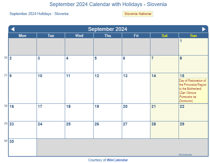 Print Friendly September 2024 US Calendar for printing