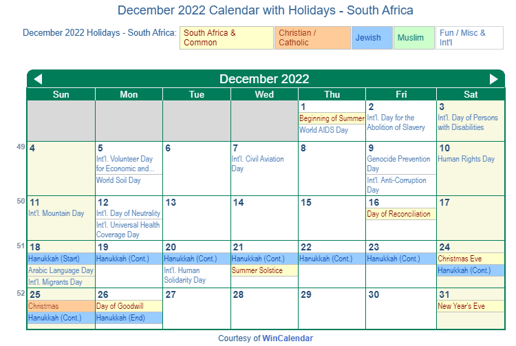 print friendly december 2022 south africa calendar for printing