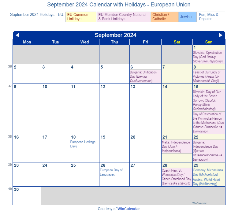 Print Friendly September 2024 EU Calendar for printing