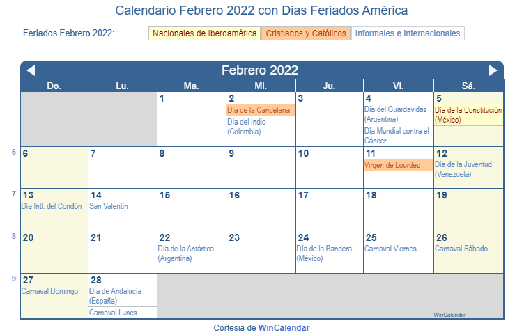 Calendario Febrero 2022 Para Imprimir América 6520