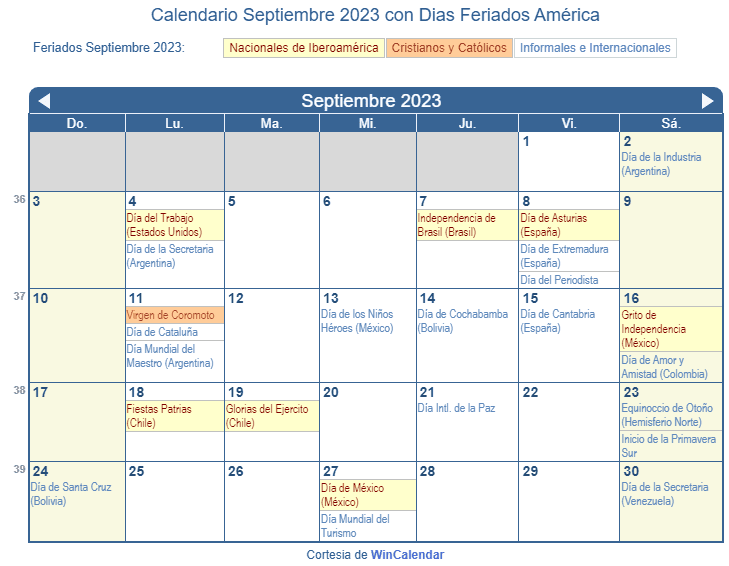 Calendario Septiembre 2023 Para Imprimir América 1666