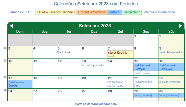 Calendário De Setembro De 2023 Para Impressão Brasil 8382