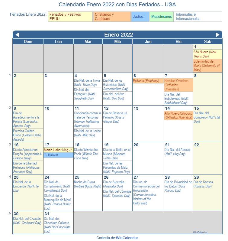 Calendario Enero 2022 Para Imprimir Estados Unidos 2915