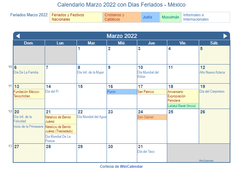 Calendario Marzo 2022 Para Imprimir México 7826