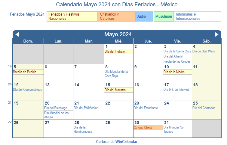 Calendario Mayo 2024 Para Imprimir México 6631