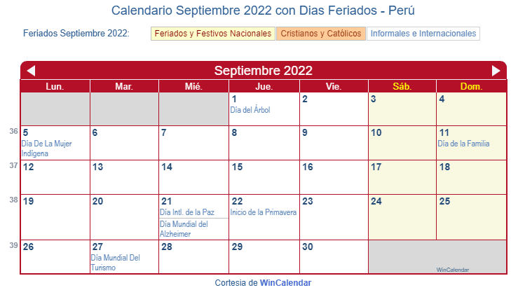 Calendario Septiembre 2022 Para Imprimir Perú 4986