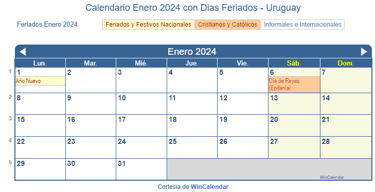 Calendario Enero Para Imprimir Uruguay