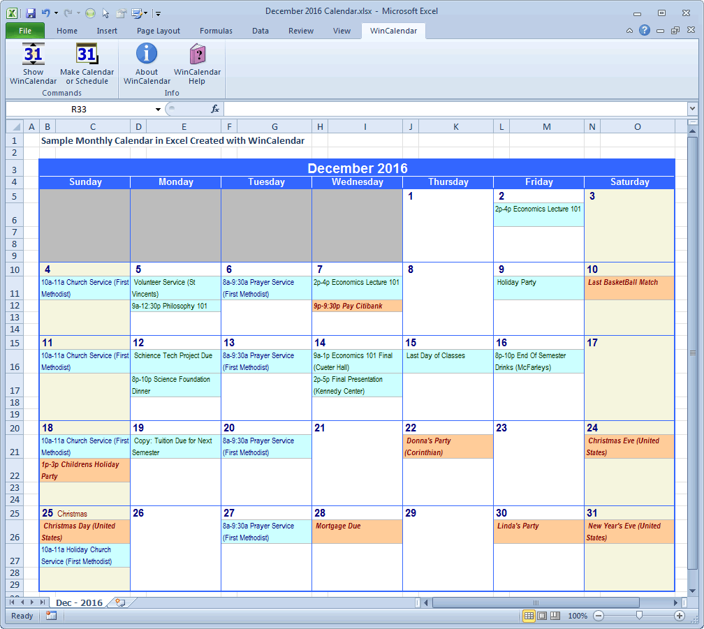 Google Calendar Excel Template