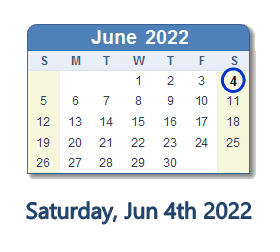 June 4, 2022 Calendar with Holidays & Count Down - USA
