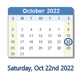 October 22, 2022 Calendar with Holidays &amp; Count Down - USA